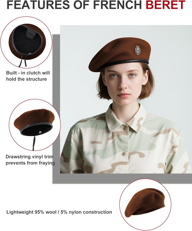 CKYPTFK Beret Hats for Women & Beret Hat Men - US Army Style 100% Wool Military Beret, Vintage British Officer Look. - Image 4